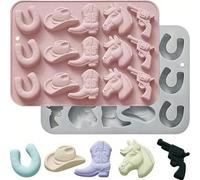 Shein 2 piezas/1 pieza Moldes de silicona con estilo occidental, que incluyen moldes con forma de pistola, sombrero, bota y caballo, excelentes para aperiti