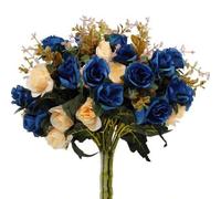Shein 2 Piezas/1Pieza/Manojo de Rosas Artificiales de 13" con Ramo de Eucalipto Plástico para Decoraciones de Otoño, Flores Artificiales Azules, Plantas Fal