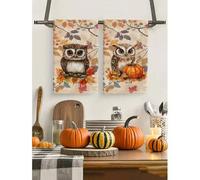 Shein 2 piezas/4 piezas/12 piezas Paños de cocina con diseño de calabaza y búho de otoño, paños de platos de Acción de Gracias, decoración del hogar