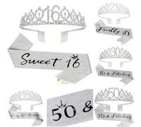 Shein 2 piezas "50 y fabulosa" Kit de tiara y faja de cumpleaños - Regalos de cumpleaños 50 para mujeres 16, 18, 21, 30, 40, 50, 60, 70 Decoraciones para fi