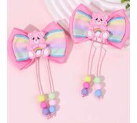 Shein 2 piezas/6 piezas Pasadores de pelo con diseño de oso pequeño de dibujos animados para niñas - Lazos de satén de doble capa con estampado de rayas arc