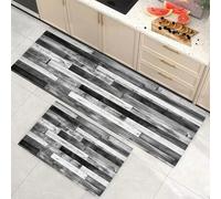 Shein 2 piezas Alfombra de cocina de patrón de madera retro, adecuada para interior/exterior, absorbente y antifouling, para dormitorio, baño, cocina, entra