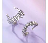 Shein 2 piezas Anillo dividido ajustable con forma de dientes de vampiro, de acero inoxidable plateado, elegante y sencillo, adecuado para uso diario o como