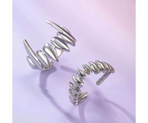 Shein 2 piezas Anillo dividido ajustable con forma de dientes de vampiro, de acero inoxidable plateado, elegante y sencillo, adecuado para uso diario o como