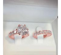 Shein 2 piezas Anillos apilables elegantes pavimentados con circonita brillante, símbolo de belleza y nobleza, anillo de compromiso/boda, joyería de lujo