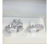 Shein 2 piezas Anillos apilables elegantes pavimentados con zirconia brillante, símbolo de belleza y nobleza, anillo de compromiso/boda, joyería de lujo