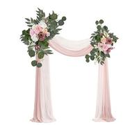 Shein 2 piezas Arco de boda artificial con ramo de flores, ramo de flores de rosa color rosa pálido para boda, decoración floral para pasillo y ceremonia de