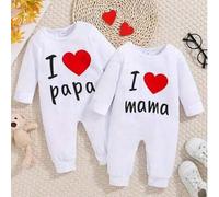 Shein 2 piezas Bebé "Amo a Papá" y "Amo a Mamá" Estampado Casual de Algodón Mono de Manga Larga, Adecuado para Niños Pequeños y Niños Pequeños para Jugar al