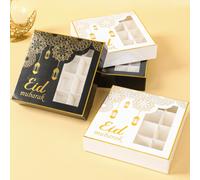 Shein 2 piezas Cajas de dulces negras y doradas/blancas y doradas, cajas de regalo pequeñas para Ramadán, decoraciones de Eid, bendiciones de Ramadán, decor