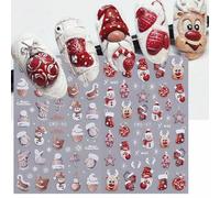 Shein 2 PIEZAS Calcomanías de arte con relieve 5D rojo navideño, Papá Noel, muñeco de nieve, copos de Nieve, bola, palo, sombrero, bufanda, botas, diseños n