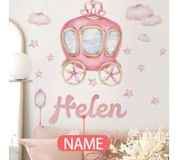 Shein 2 piezas Calcomanías de pared personalizadas con nombre, diseños de Caballero Dragón Princesa & Carruaje de Calabaza Rosa, removibles & sin daños, par