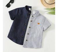 Shein 2 piezas Camisa suelta de tejido de colores lisos estilo coreano para niños, con cuello, adecuada para la escuela, el hogar, las vacaciones y el depor