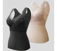 Shein 2 piezas Camiseta/Chaleco térmico acolchado y forrado de doble cara EssElegance, sin aros, para otoño/invierno, calentador