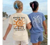 Shein 2 Piezas Camisetas de Niña Preadolescente con Estampado Gráfico "Salvemos a Nuestras Tortugas" y Cita del Sol, Diseño de Tortuga Oceánica y Sol Portug