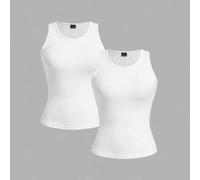 Shein 2 piezas Camisetas de tirantes ajustadas de cuello redondo casuales para mujer, aptas para verano, vuelta al colegio, principios de otoño, otoño e inv