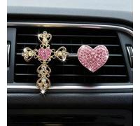 Shein 2 piezas Clip de aromaterapia con corazón y cruz de strass para rejilla de ventilación del coche, adorno interior del coche, accesorio de fragancia pa