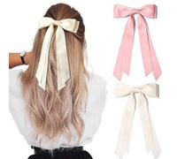 Shein 2 piezas Clips de pelo con lazo de cinta blanco/rosa de 13 cm de mujer, accesorios de pelo elegantes y estéticos para uso diario/ocasional, pinzas par