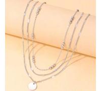 Shein 2 piezas Collar de cuentas con colgante de disco redondo multicapa para mujer, tono dorado (cantidad de cuentas al azar)