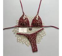 Shein 2 piezas Conjunto de bikini con sujetador triangular y braga fruncida con estampado de leopardo y textura de tela, bikini sexy de mujer para vacacione