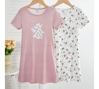 Shein 2 piezas Conjunto de camisón de niña con estampado de ovejas de dibujos animados, moda minimalista en rosa y gris, ropa de dormir