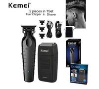 Shein 2 piezas Conjunto de cortadora de pelo eléctrica y afeitadora eléctrica marca Kemei, cortadora de pelo profesional, recortadora de pelo inalámbrica re