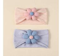 Shein 2 piezas Conjunto de diademas florales 3D azul y rosa dulce para bebé y niño pequeño, diademas elásticas de nailon suave