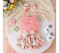 Shein 2 piezas Conjunto de mameluco y shorts encantador para bebé niña para el verano
