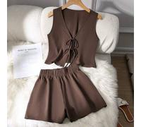 Shein 2 piezas Conjunto de mujer informal de un solo color con diseño anudado, primavera/verano