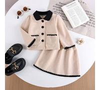 Shein 2 piezas Conjunto de niña bebé, apto para 0-3 años, chaqueta corta cómoda con cuello Peter Pan, decoración de botones y borde de bolsillo, diseño de m