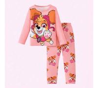 Shein 2 piezas Conjunto de Paw Patrol para niñas, pijamas infantiles para el hogar, camiseta de manga larga de cuello redondo y pantalones con estampado de