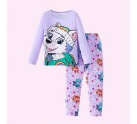 Shein 2 piezas Conjunto de Paw Patrol para niñas, ropa de dormir y de estar en casa, camiseta de manga larga de cuello redondo y pantalones con estampado de