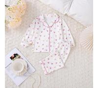Shein 2 piezas Conjunto de pijama de bebé/niña pequeña con camisa de manga larga y pantalones largos con estampado de corazón, pijamas a juego de mamá e hij