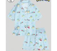 Shein 2 piezas Conjunto de pijama de niña preadolescente con estampado de Pokémon Squirtle, top de manga corta cómodo y casual, y shorts de cintura elástica