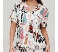 Shein 2 piezas Conjunto de pijama de pantalón corto y blusa de manga corta con estampado del musical Hamilton para mujer, blusa de punto con cuello polo cóm