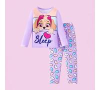 Shein 2 piezas Conjunto de pijama de Paw Patrol para niñas, camiseta de manga larga y pantalones con estampado de dibujos animados lindos, traje de ropa de