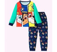 Shein 2 piezas Conjunto de pijama de Paw Patrol para niños, camiseta de cuello redondo de manga larga con estampado de dibujos animados lindos y pantalones