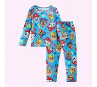 Shein 2 piezas Conjunto de pijama de Paw Patrol para niños, camiseta de cuello redondo de manga larga con estampado de dibujos animados en todo el Body y pa