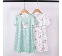 Shein 2 piezas Conjunto de pijama para niñas con estampado de ovejas lindas, color rosa y gris, diseño minimalista y de moda, camisón largo de manga corta p
