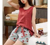 Shein 2 piezas Conjunto de ropa de dormir para mujer, camiseta y pantalones cortos con estampado de lunares minimalista, ropa de casa ligera y cómoda, prima