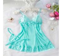 Shein 2 piezas Conjunto de ropa de dormir sexy de unicolor para mujer - Vestido de tirantes escotado en la espalda y tanga, camisón cómodo