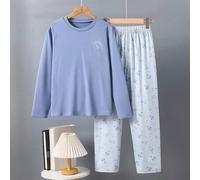 Shein 2 piezas Conjunto de top de manga larga con cuello redondo y pantalones con estampado de cohete, informal para niños, de tela de felpa de seda de lech