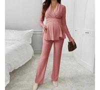 Shein 2 piezas Conjunto de top y pantalones de unicolor elegante para maternidad