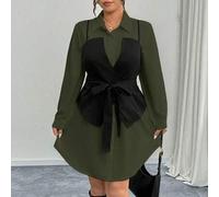 Shein 2 piezas Conjunto de trabajo informal de talla grande - Chaleco con tirantes + Vestido camisa de trabajo simple con lazo, Vestidos camiseros para dama