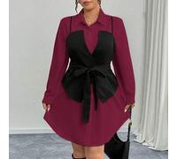 Shein 2 piezas Conjunto de trabajo informal de talla grande - Chaleco con tirantes + Vestido camisa de trabajo simple con lazo, Vestidos camiseros para dama