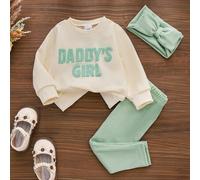 Shein 2 piezas Conjunto informal de niña bebé con sudadera bordada con la frase "DADDY'S GIRL" y leggings, para primavera/otoño