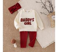 Shein 2 piezas Conjunto informal de niña bebé con sudadera bordada con la frase "DADDY'S GIRL" y leggings, para primavera/otoño