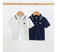 Shein 2 piezas Conjunto informal de polo de cuello y cremallera media y pantalones cortos con estampado de Mustang suave de punto para niño bebé