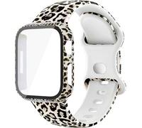 Shein 2 piezas Correa de reloj de silicona suave con estampado de leopardo a prueba de agua para mujeres y hombres y protector de pantalla de 2 en 1 de pelí