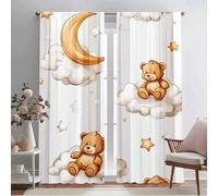 Shein 2 piezas Cortina de oso de peluche soñador con nube - 100% fibra de poliéster translúcida con bolsa para barra, adecuada para dormitorio, sala de esta