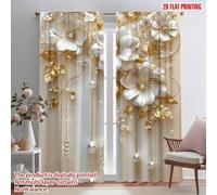 Shein 2 piezas Cortinas elegantes de rosa blanca y dorada - Cortinas de poliéster lujosas con bolsillo para barra, lavables a máquina para sala de estar, do